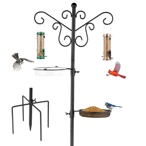 MIXXIDEA bird feeding station pole with six hooks for versatile outdoor feeding