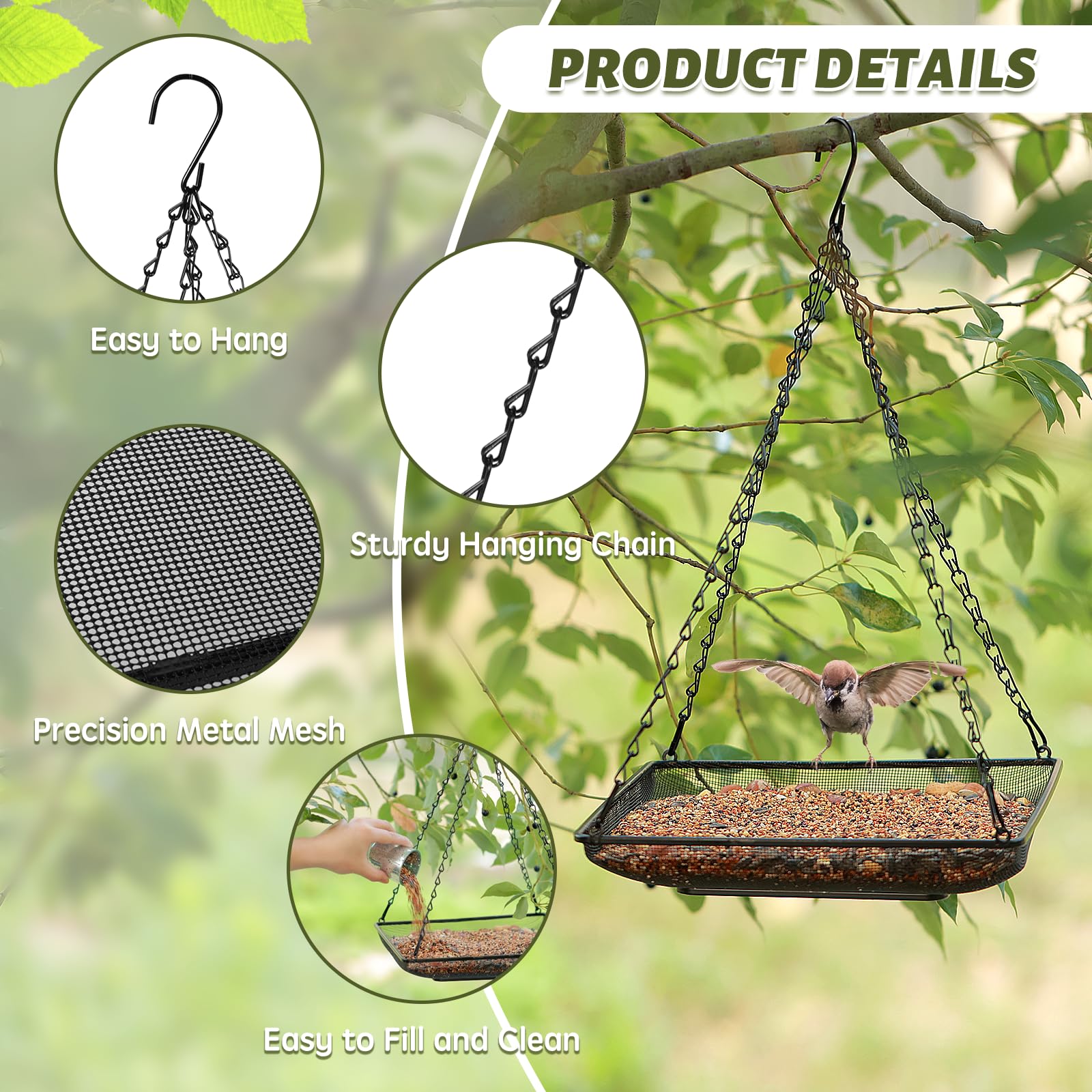 MIXXIDEA black powder-coated feeder tray resists weather and rust for year-round outdoor use.