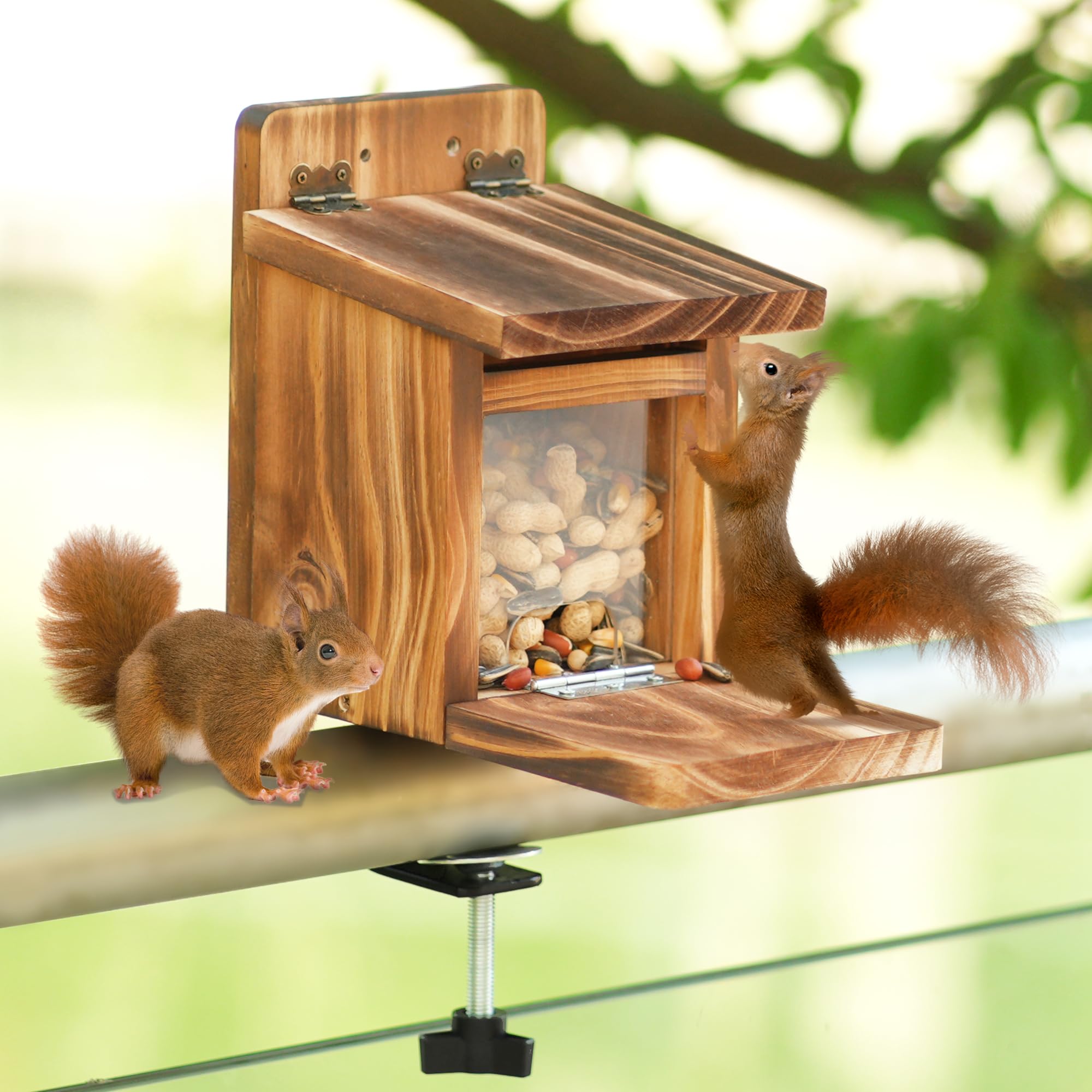 MIXXIDEA Deck Squirrel Feeder Box durable wood for outdoor resilience