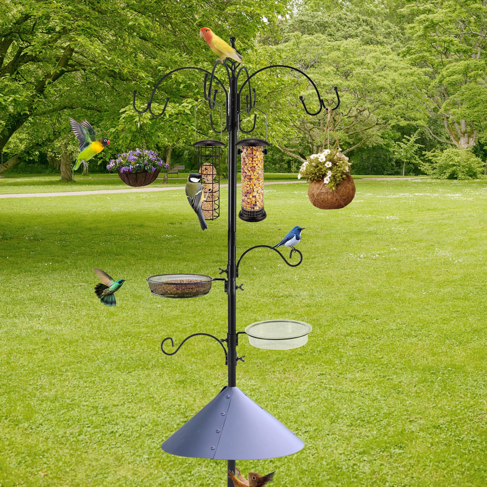 MIXXIDEA Deluxe Bird Feeding Station six-hooks configuration supports diverse food options