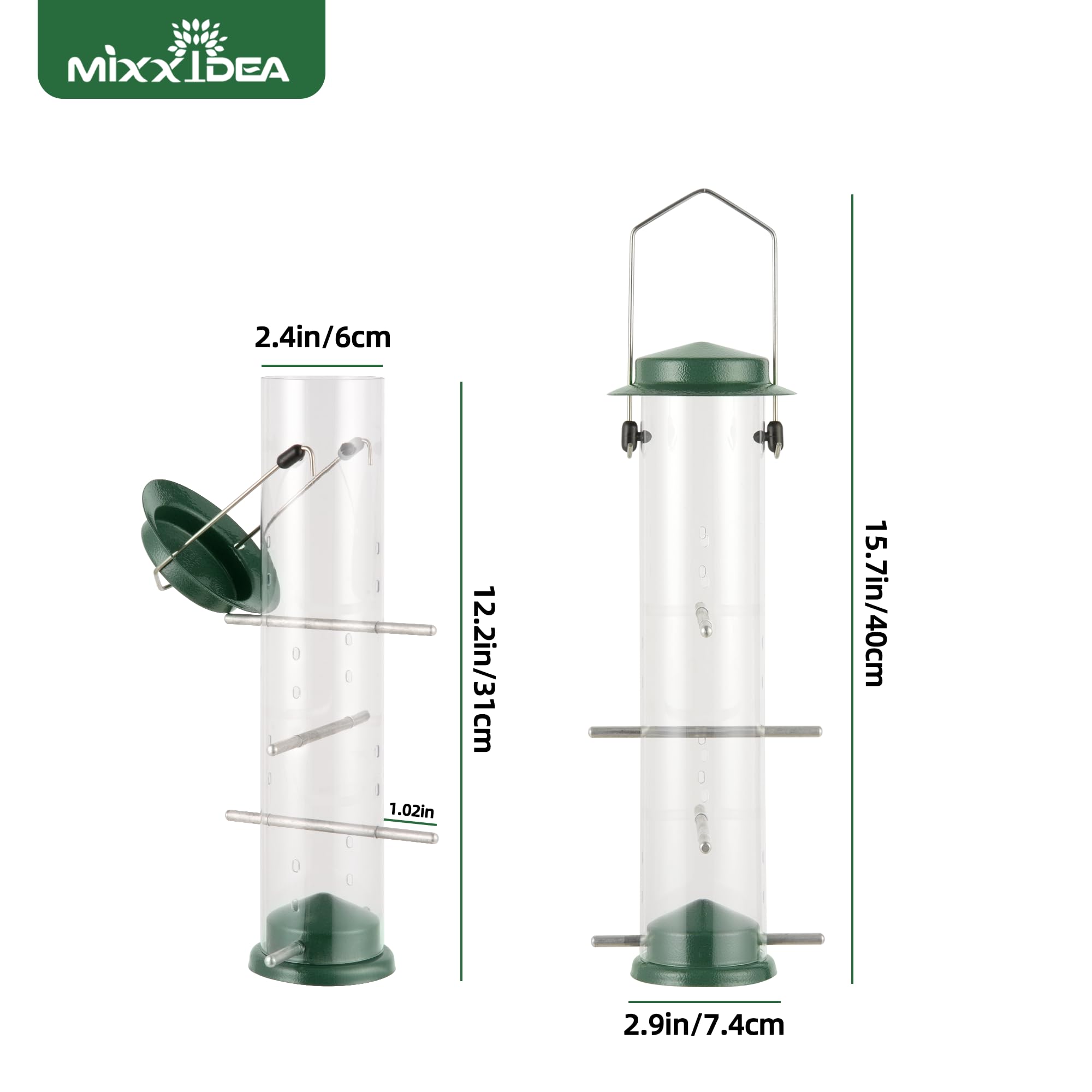 MIXXIDEA Metal Finch Feeder features a sturdy lid and base.