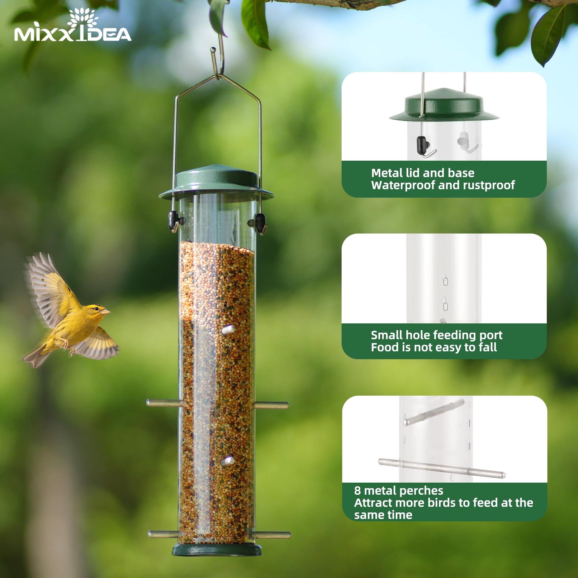 MIXXIDEA Easy-Hang feeder with a simple mounting handle.