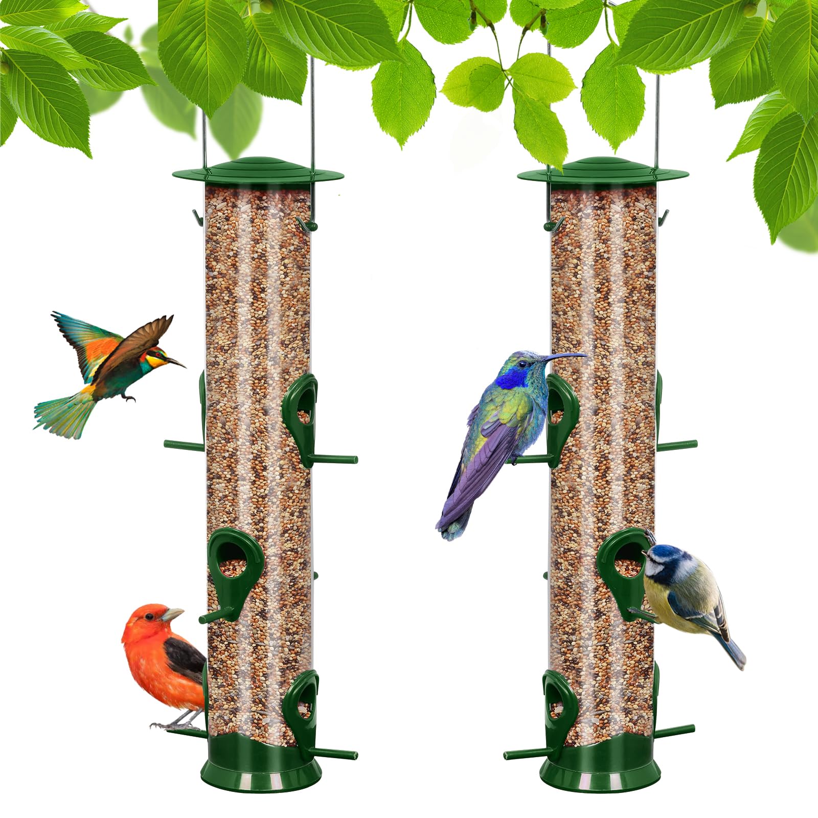 MIXXIDEA Green Bird Feeder Tube 6-Port: durable and weatherproof for multi-bird feeding.