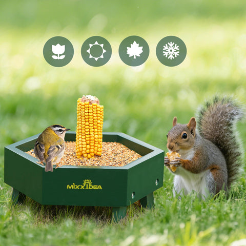 MIXXIDEA green garden feeder blends with outdoor space.