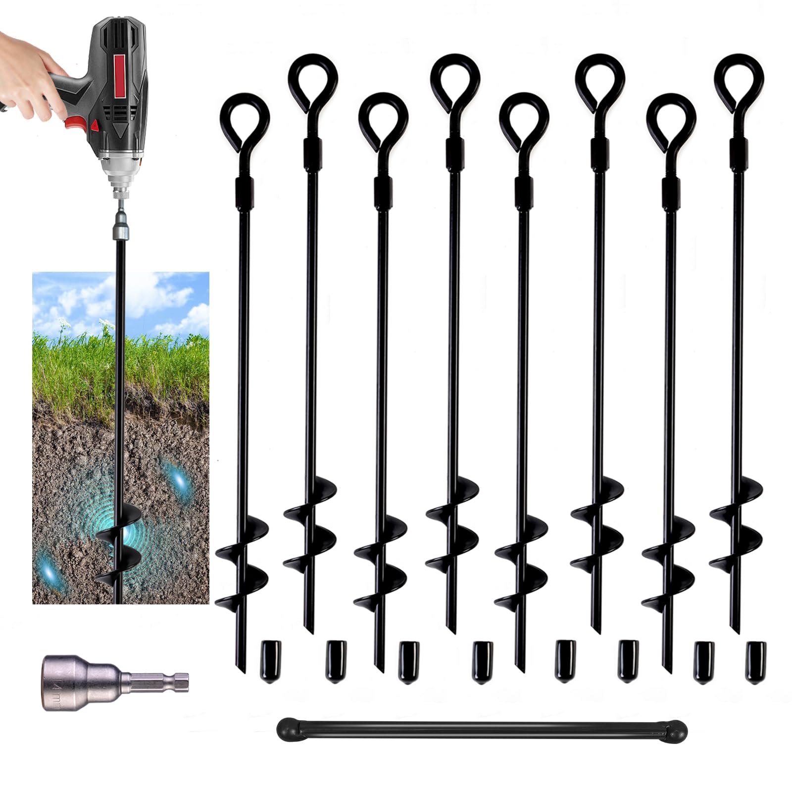 MIXXIDEA 18in spiral ground anchor secures tents and canopies.