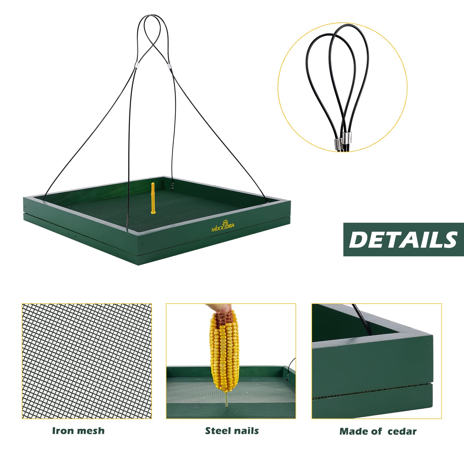 MIXXIDEA hanging bird feeder with strong frame resists weather and wind