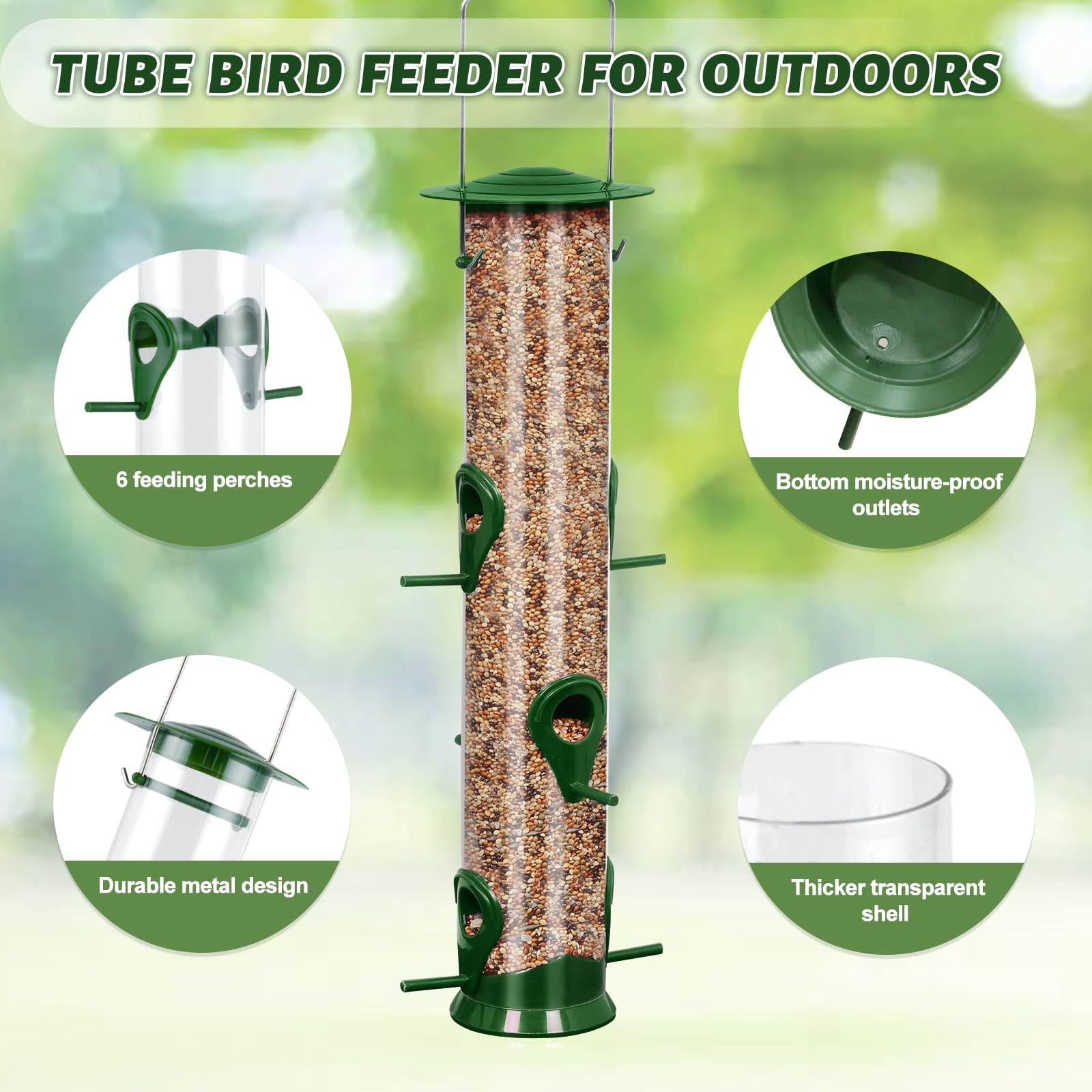 MIXXIDEA hanging feeder with steel hanger provides sturdy outdoor setup.