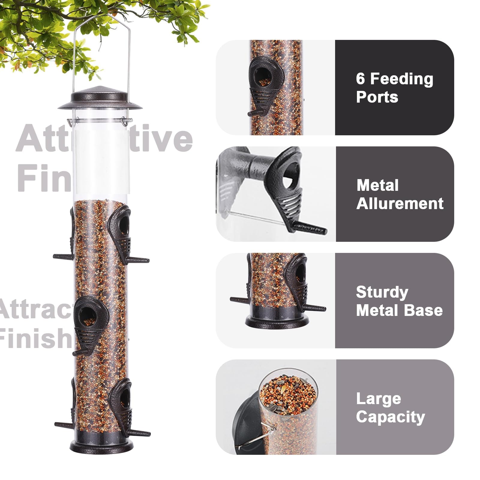 MIXXIDEA hard plastic wild bird feeder resists weather and chew.