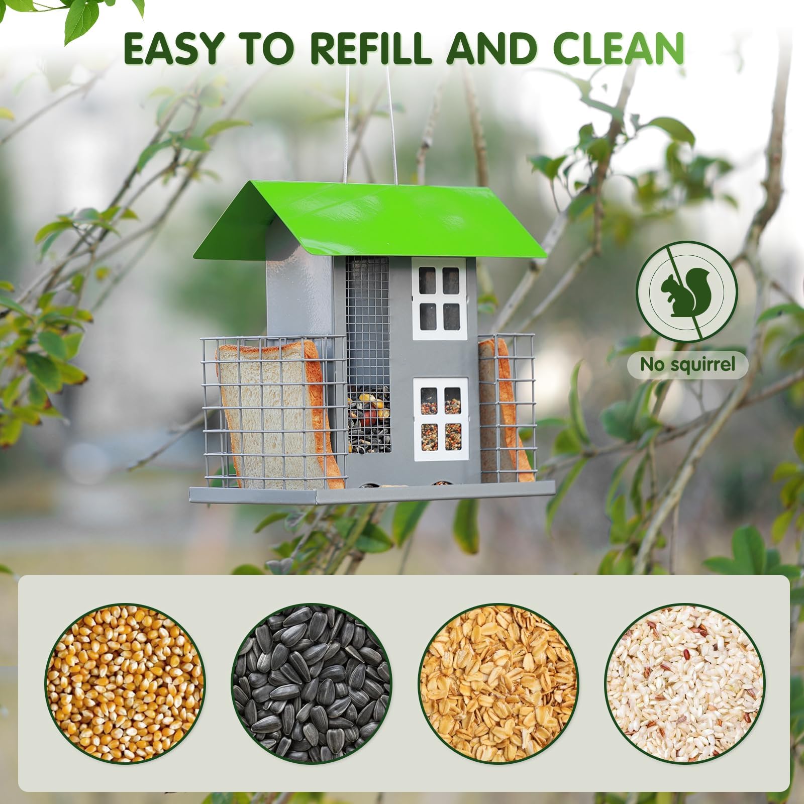 MIXXIDEA large-capacity feeder green reduces refills for longer birdwatching