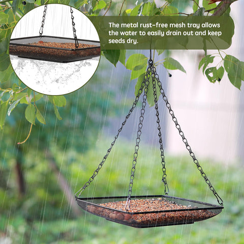 MIXXIDEA durable hanging tray design keeps seeds dry and accessible for birds.