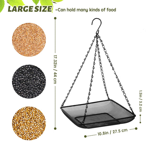 MIXXIDEA metal seed feeder tray with chains supports stable perching for visiting songbirds.