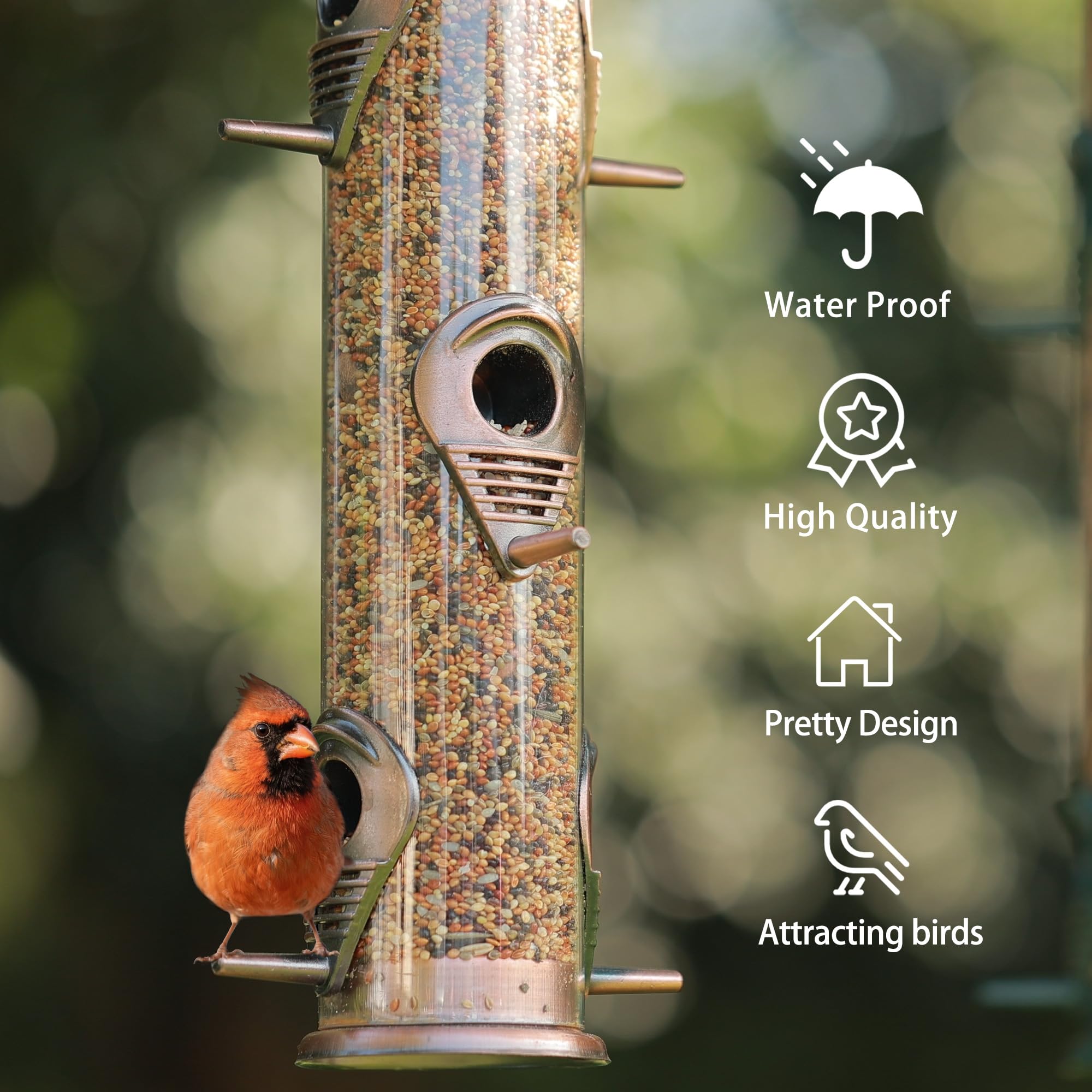 Full outdoor view of MIXXIDEA 2PK bird feeders in garden