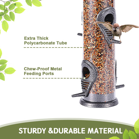 MIXXIDEA outdoor hanging feeder offers ample space for several birds.