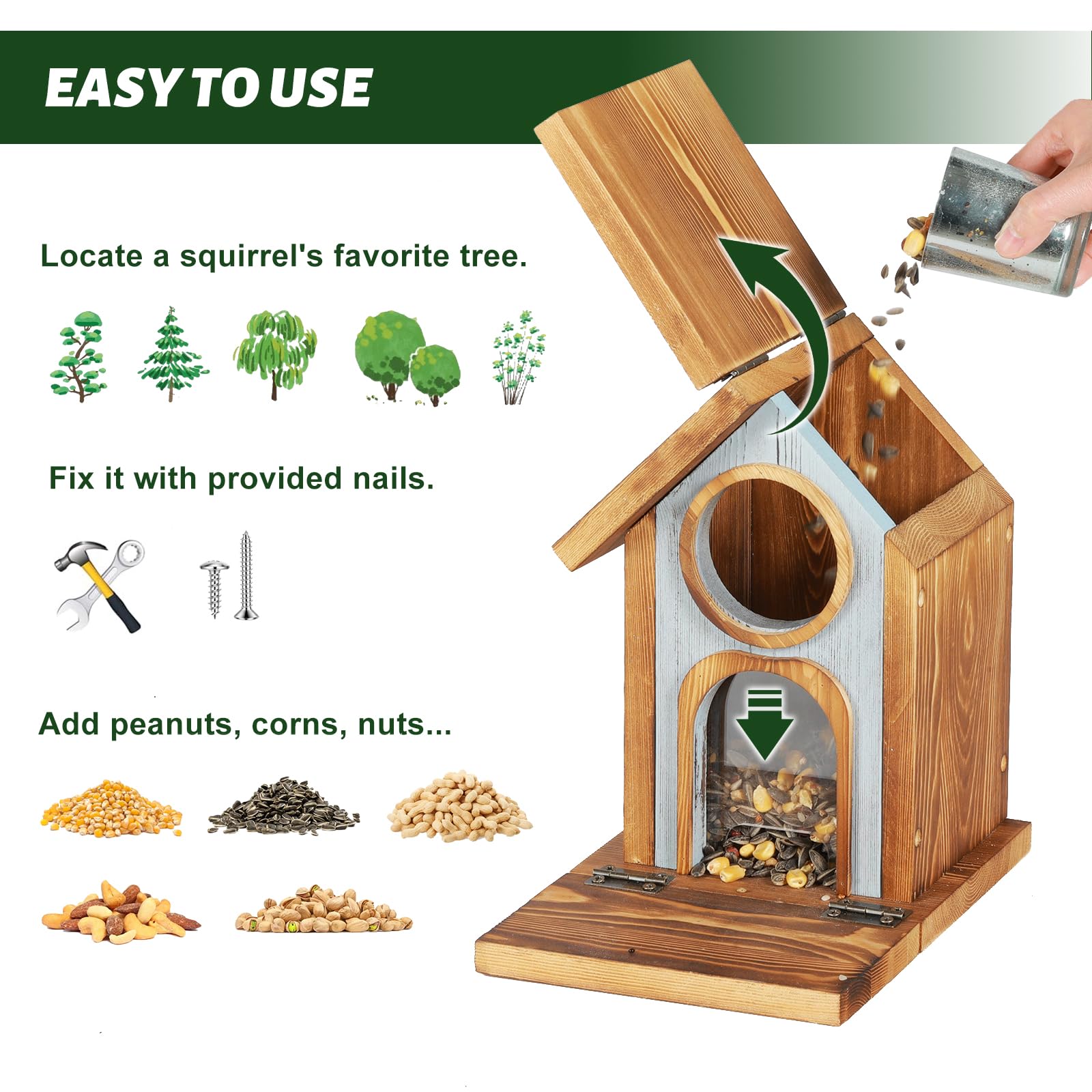 MIXXIDEA squirrel feeder open roof for easy loading and cleaning