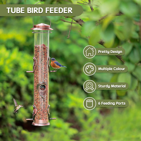 Raised lid design simplifies refilling without disassembling the feeder.