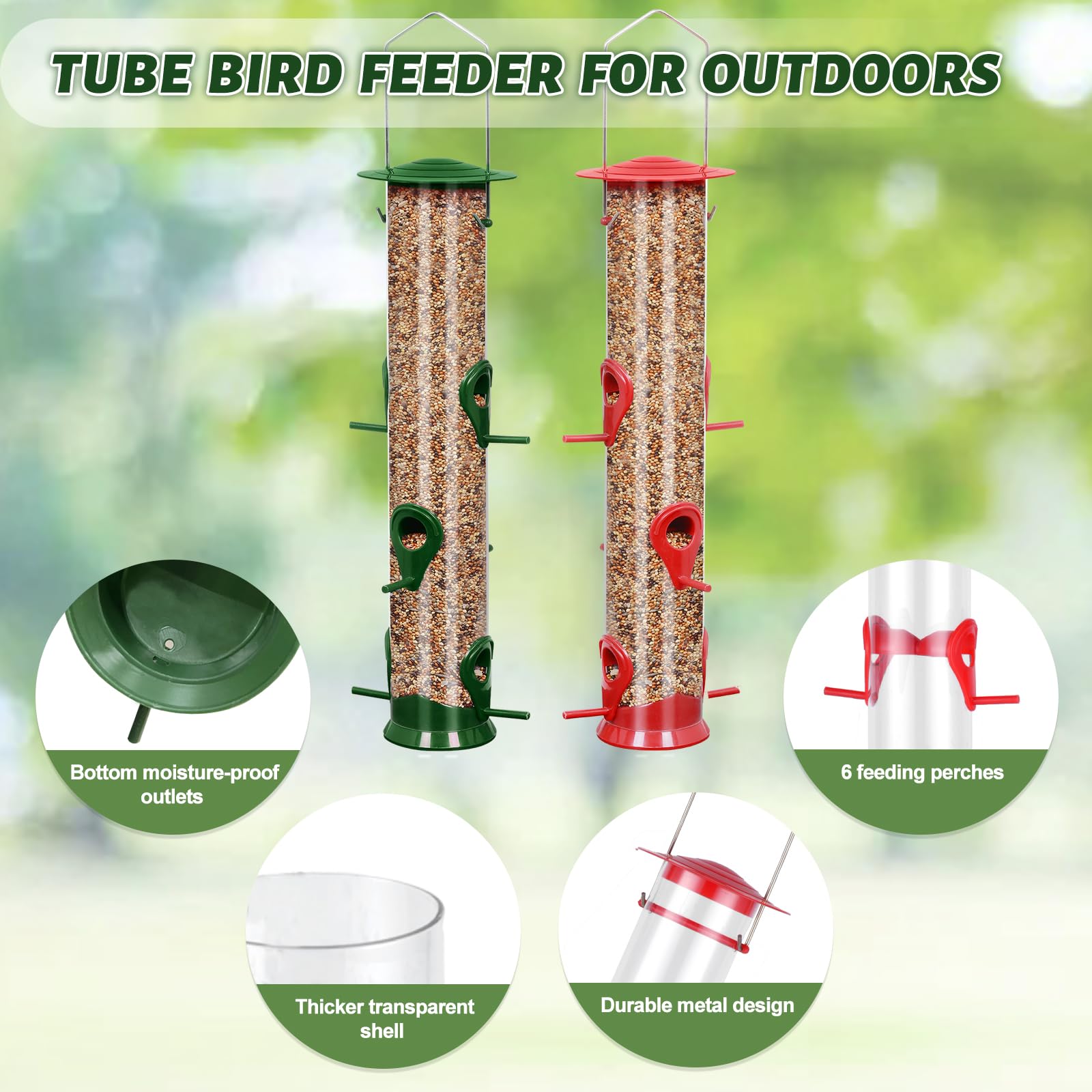 MIXXIDEA weatherproof tube feeder ready for garden use