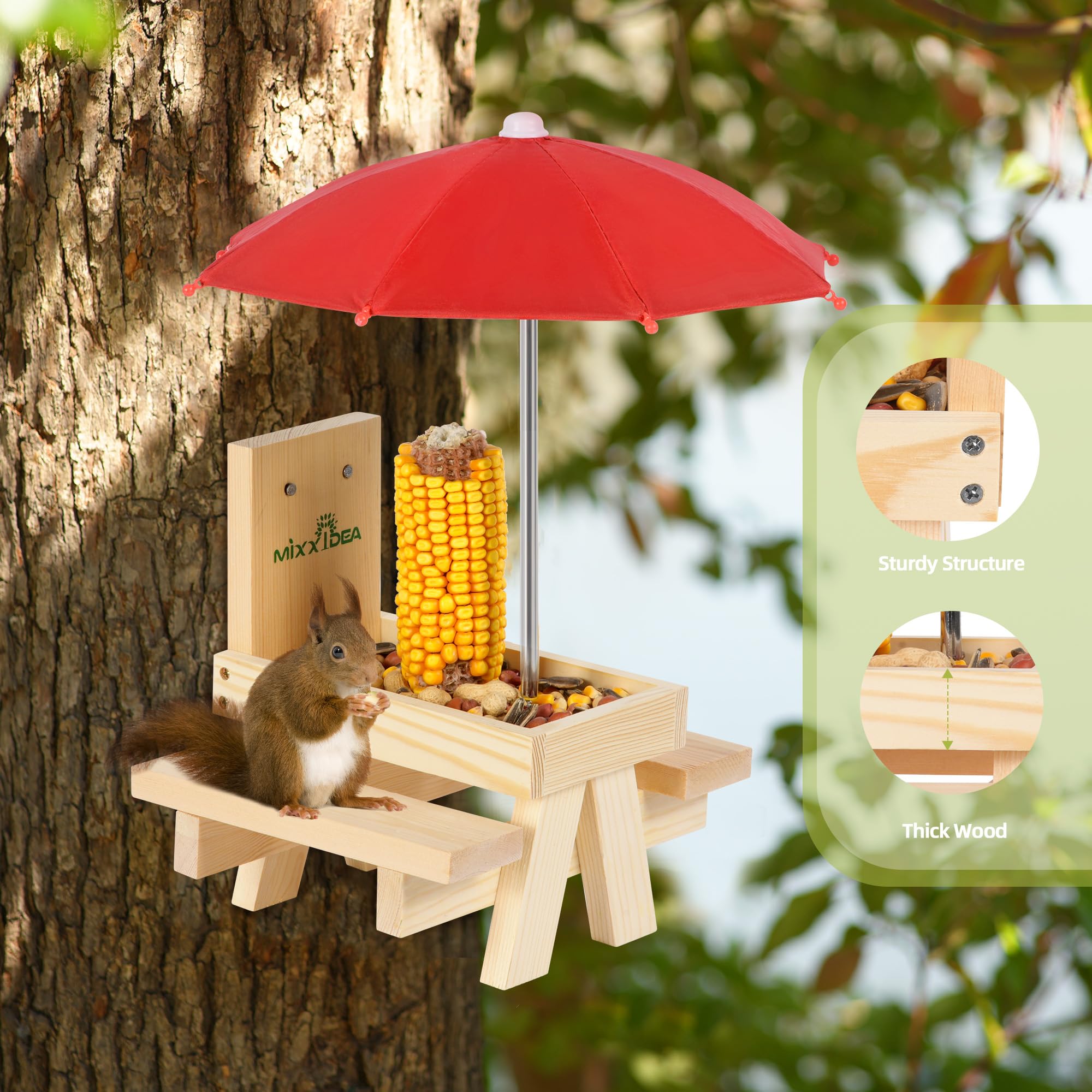 MIXXIDEA Two Benches for Squirrels supports shared dining.