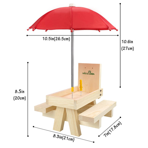 MIXXIDEA Wooden Squirrel Picnic Feeder shows natural cedar texture.