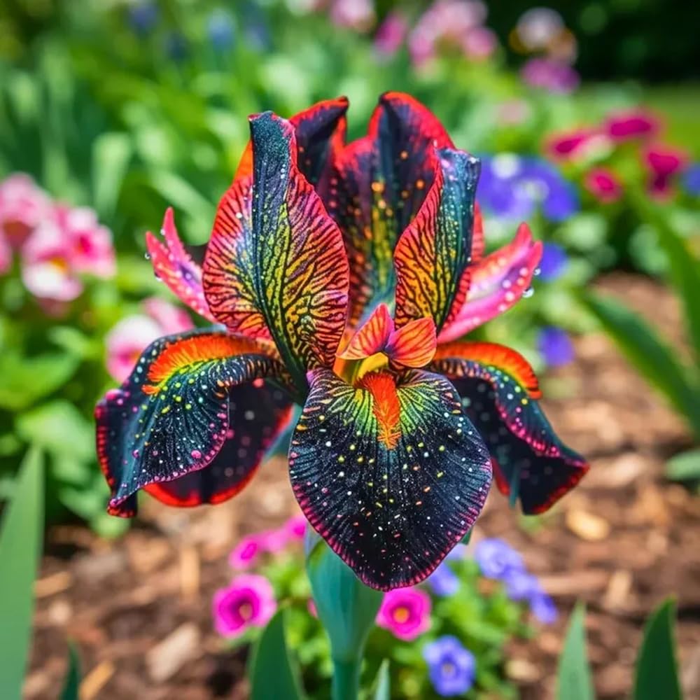 Mixrug bearded iris seed detail highlights velvety petals and unique markings.