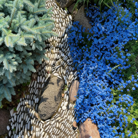 Mixrug blue creeping thyme seeds attract bees for a pollinator-friendly garden.