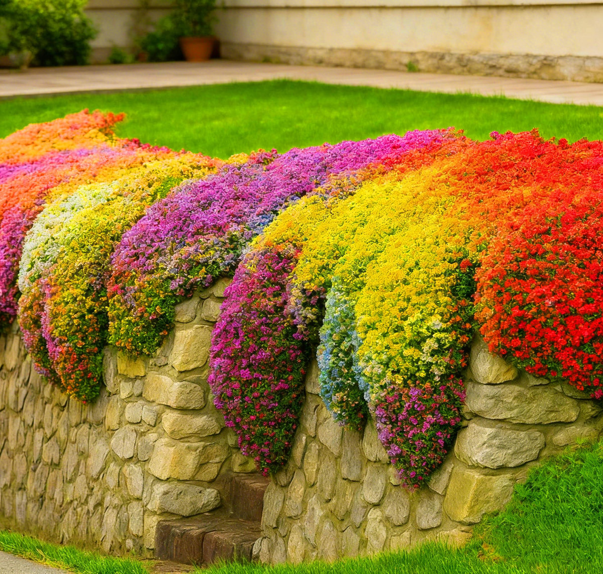 Mixrug creeping-thyme ground cover seeds form dense mats for low-water garden coverage.