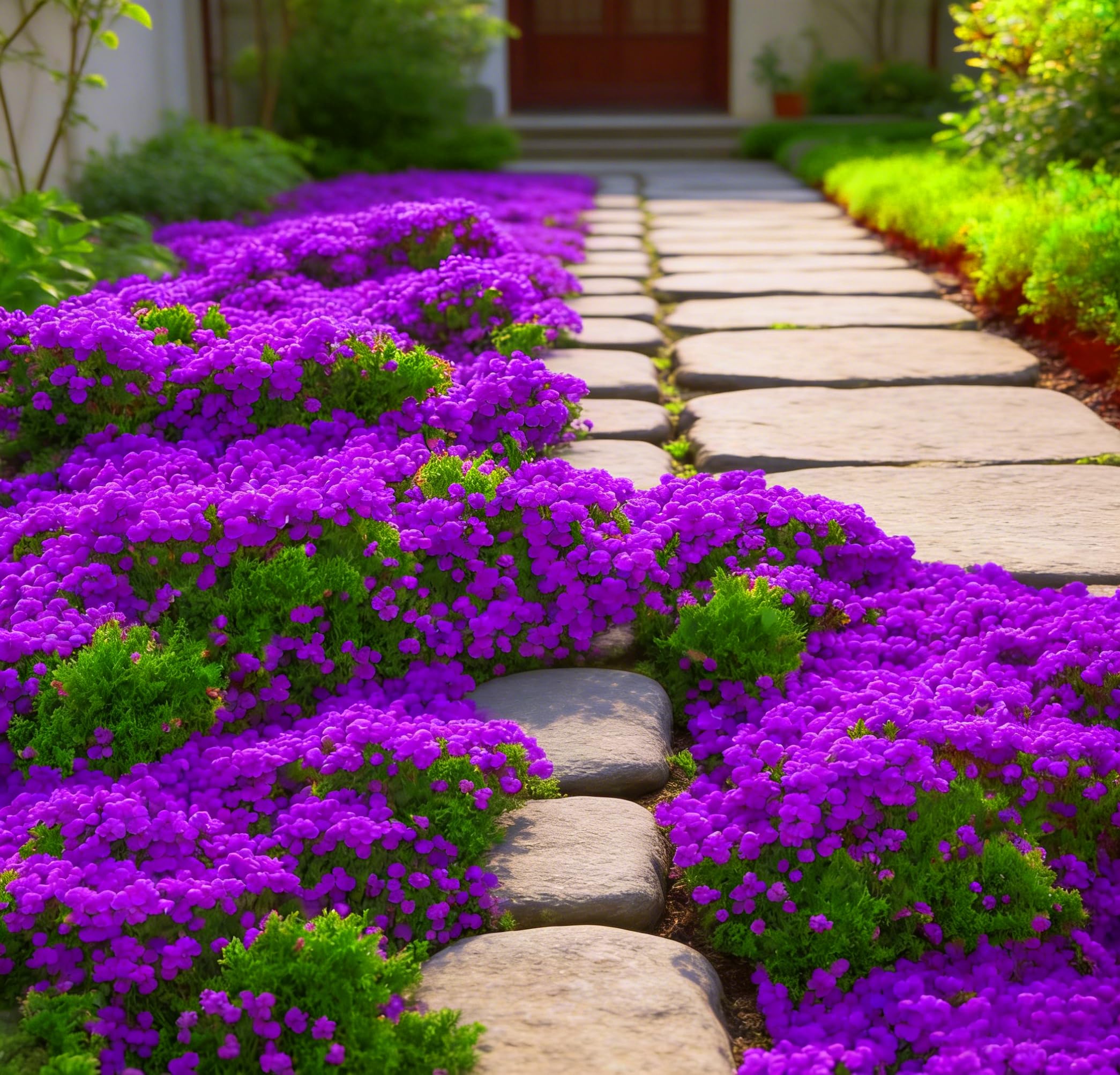 Mixrug compact ground-cover thyme seeds create lush mats along borders.