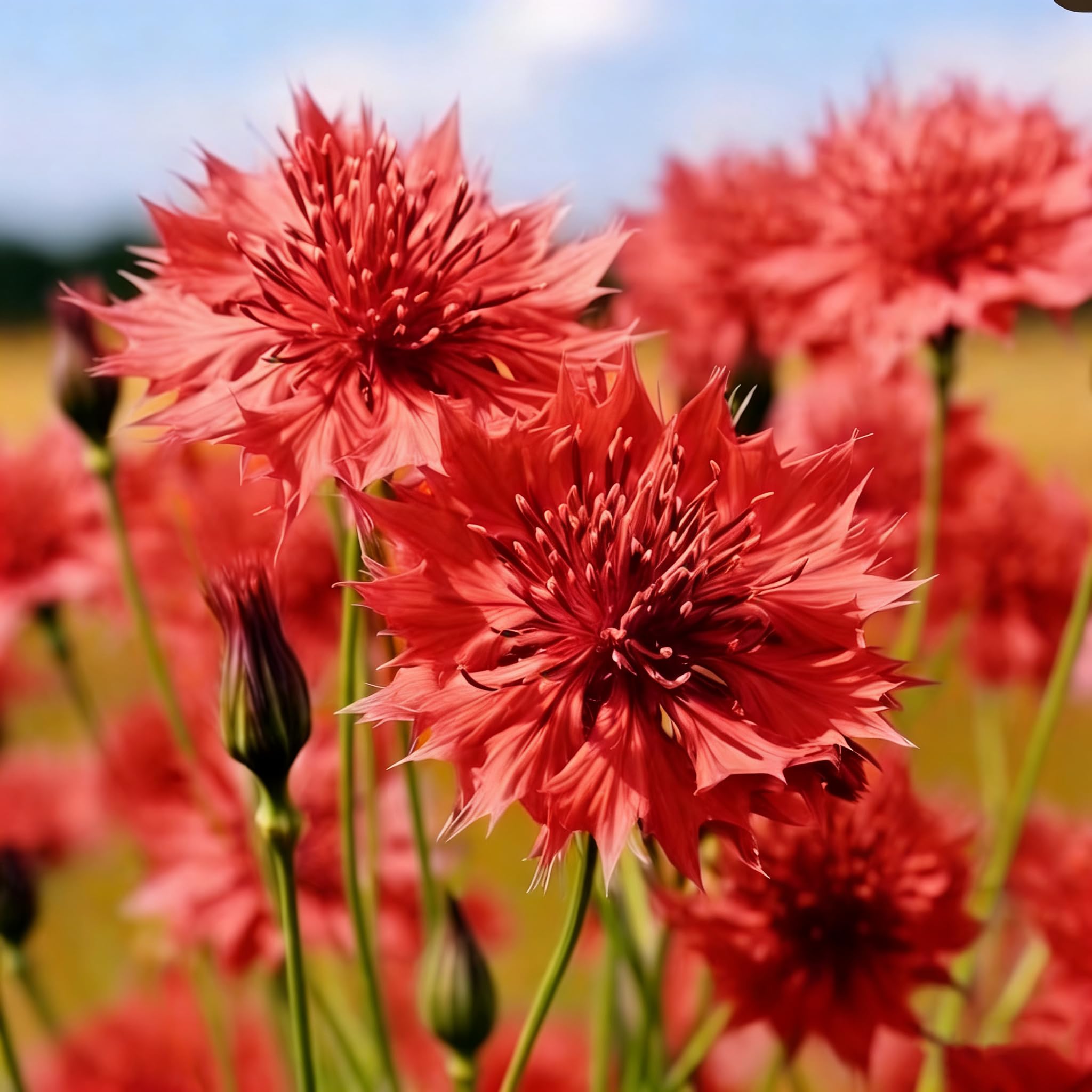 Drought-tolerant Mixrug cornflower thriving in dry garden conditions.