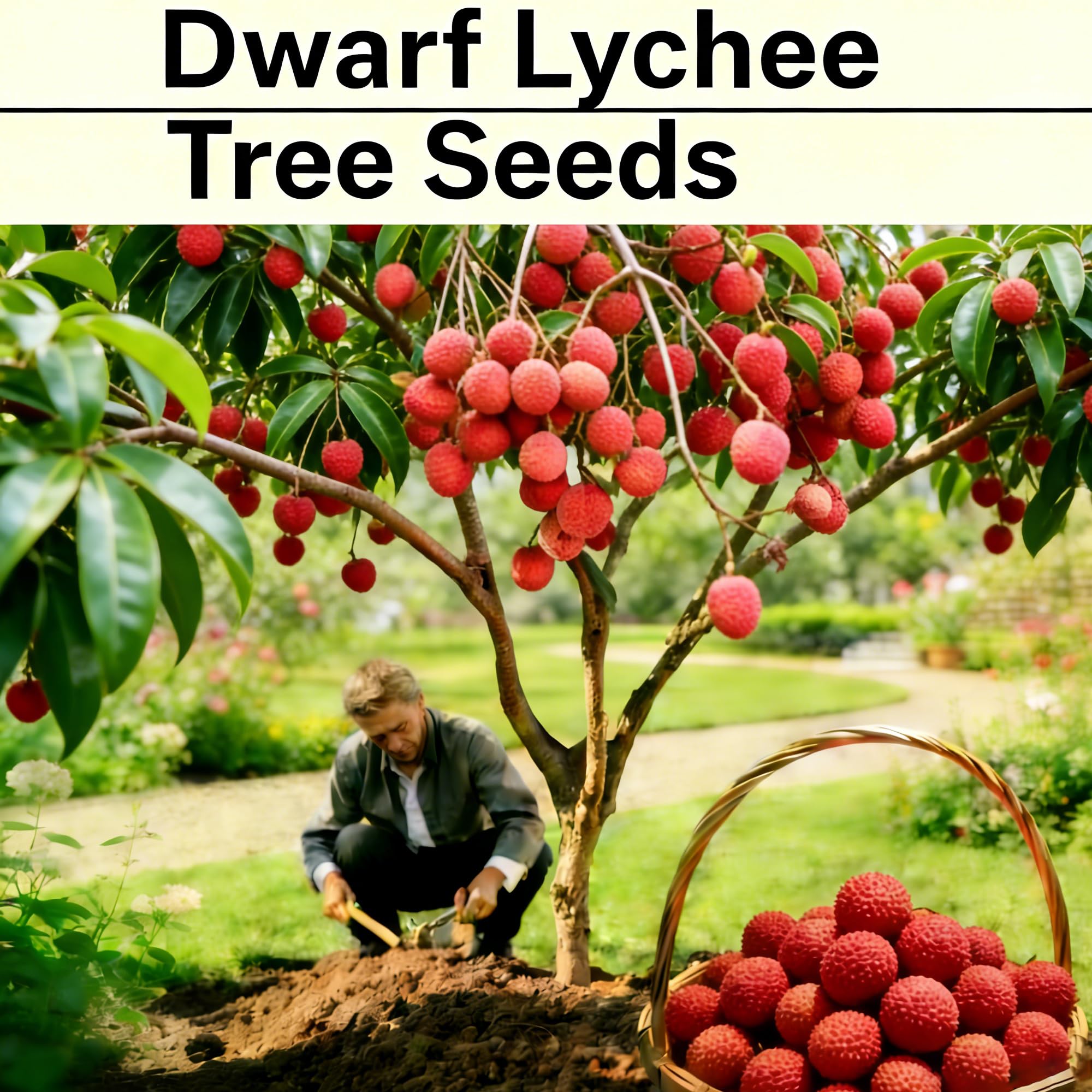 Mixrug Dwarf Lychee seedling transplant-ready outdoors for sunlit cultivation.