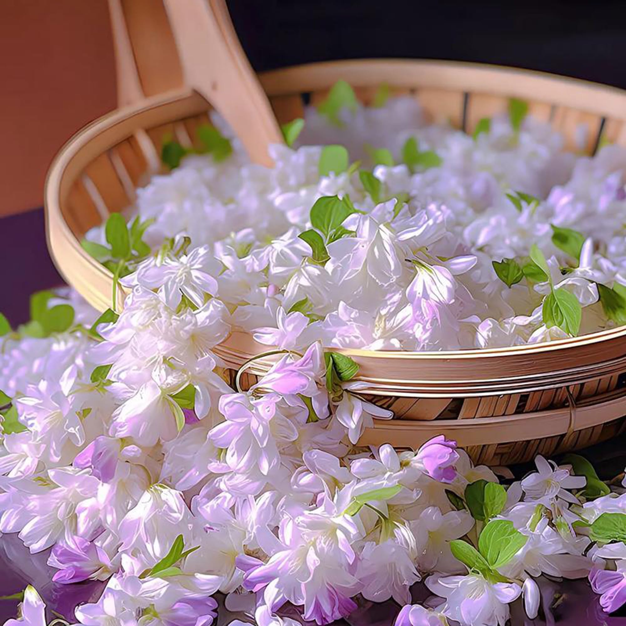 Mixrug hanging basket jasmine display with cascading fragrance.