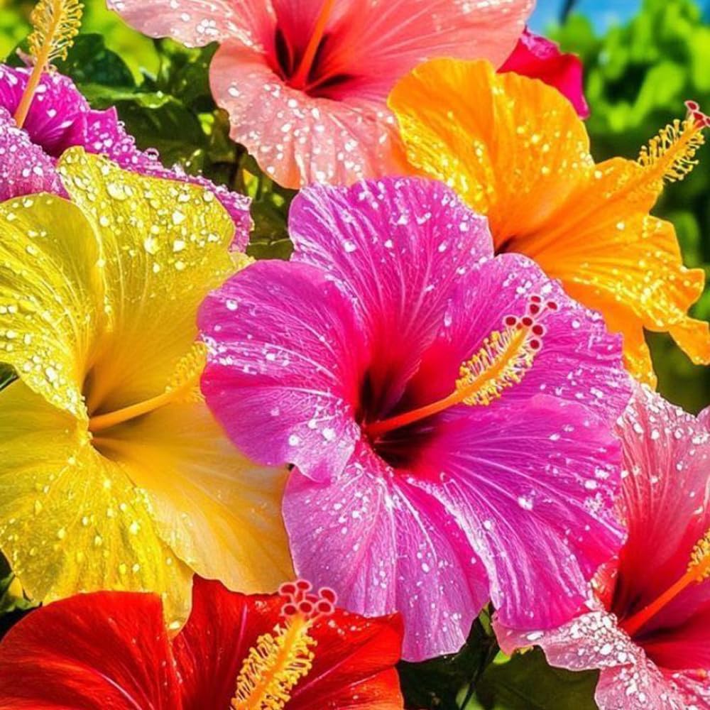 Mixrug hibiscus seeds park like border with lush foliage