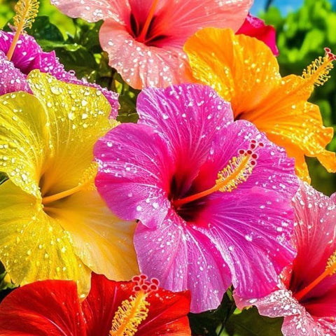 Mixrug hibiscus seeds park like border with lush foliage
