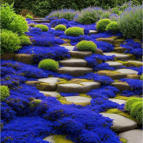 Mixrug lavender-blue flowers adorn the thyme in early summer for color.