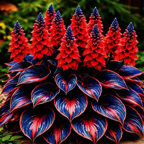 Mixrug Hosta seeds showcase decorative blue-green foliage for shaded garden features.