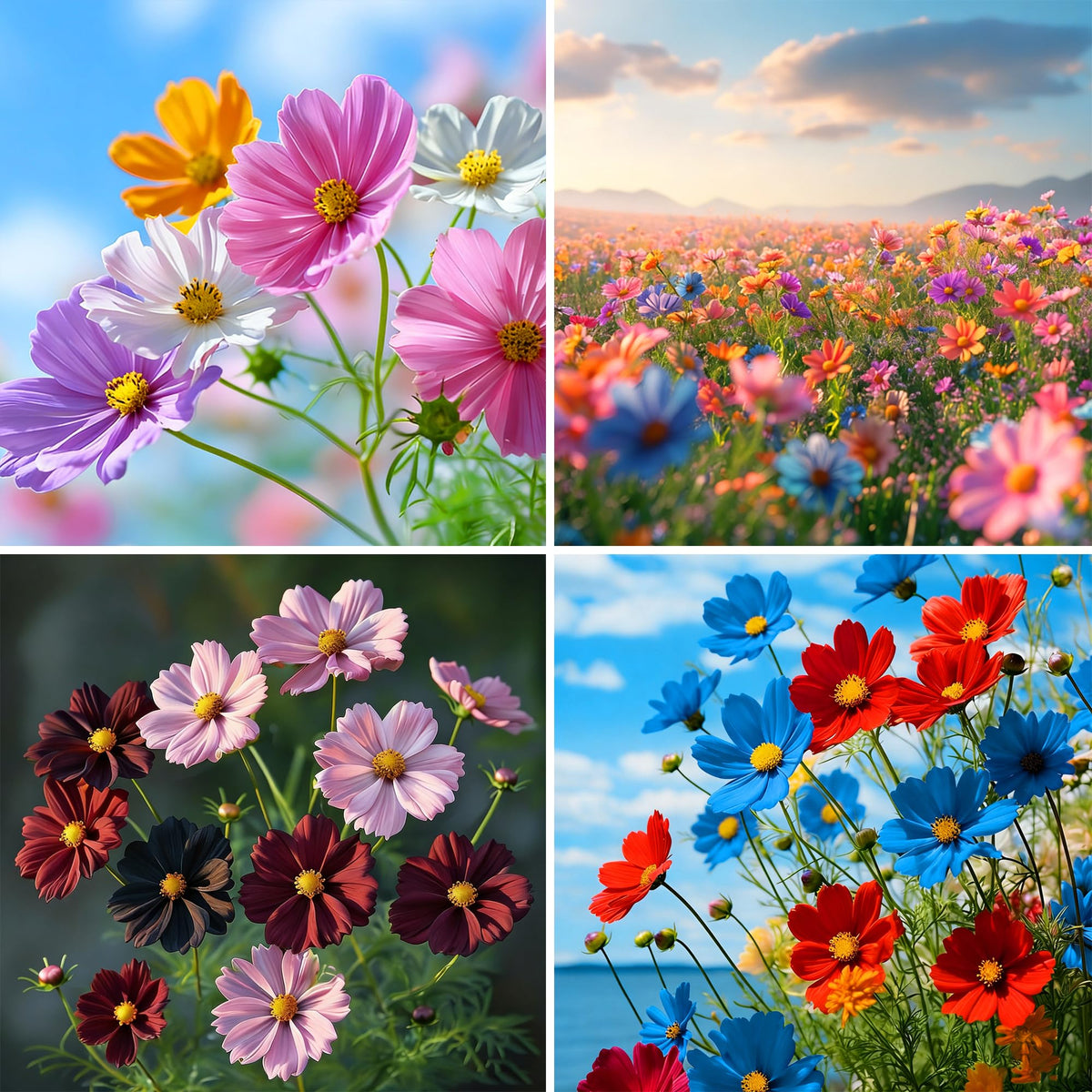 Mixrug mixed cosmos seeds pack showing diverse blooms for vibrant garden color