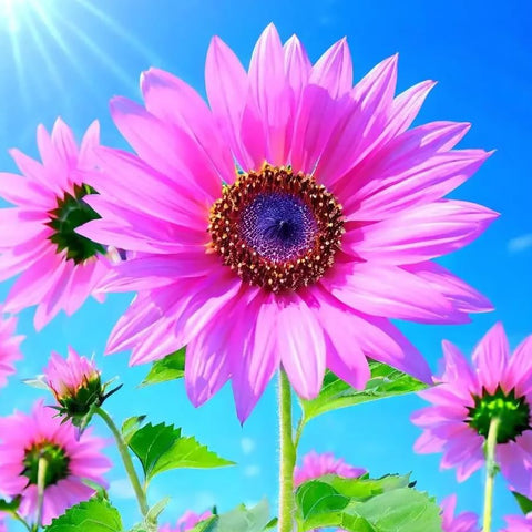 Mixrug pollinator-friendly sunflowers attract butterflies and bees in sunny spaces.