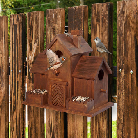 MIXUMON Bird House shown hung on branch for flexible mounting.