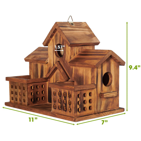 MIXUMON 3-hole bird house front view with feeders for finches