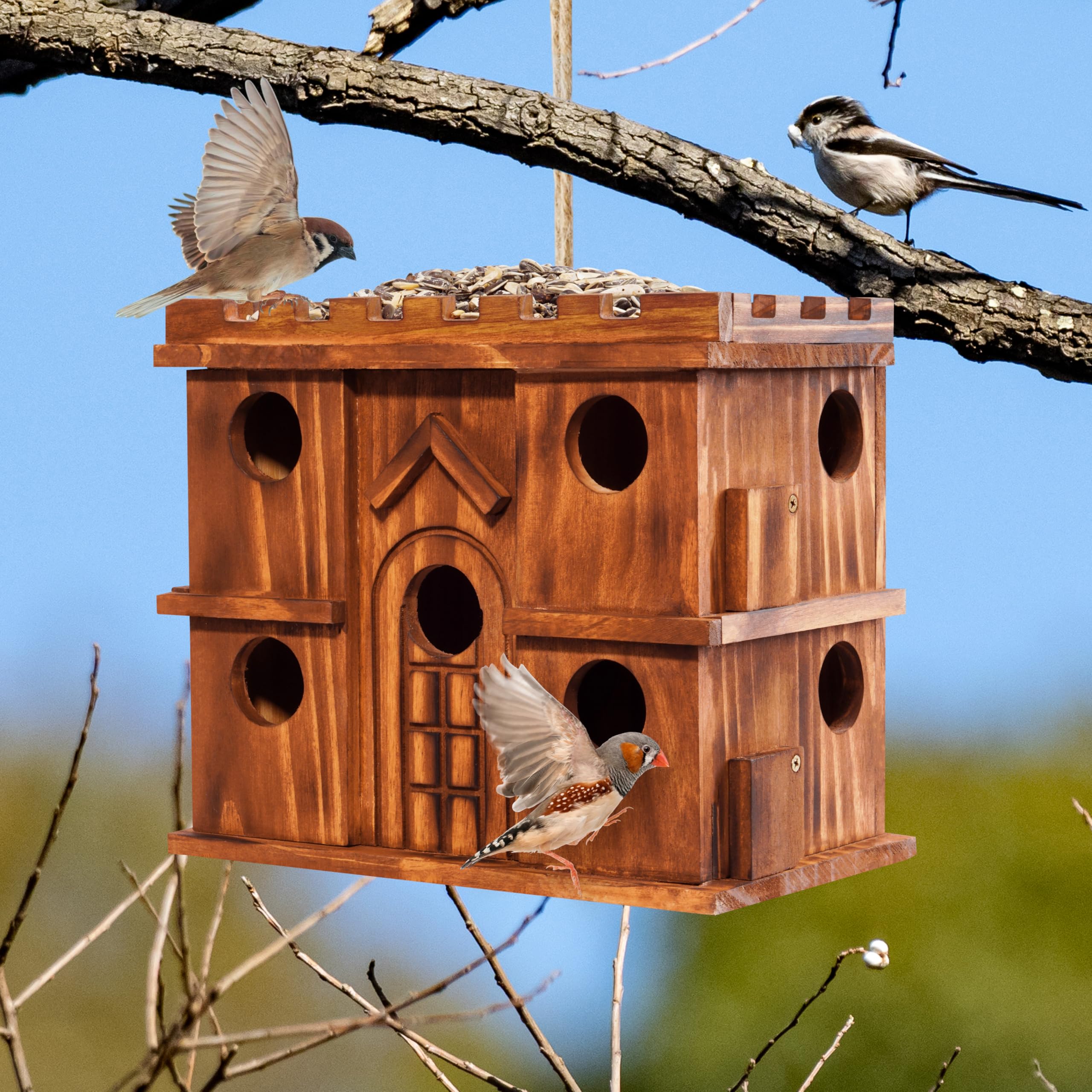 MIXUMON carbonized pine finish highlights rustic, weather-resistant exterior for outdoor use.