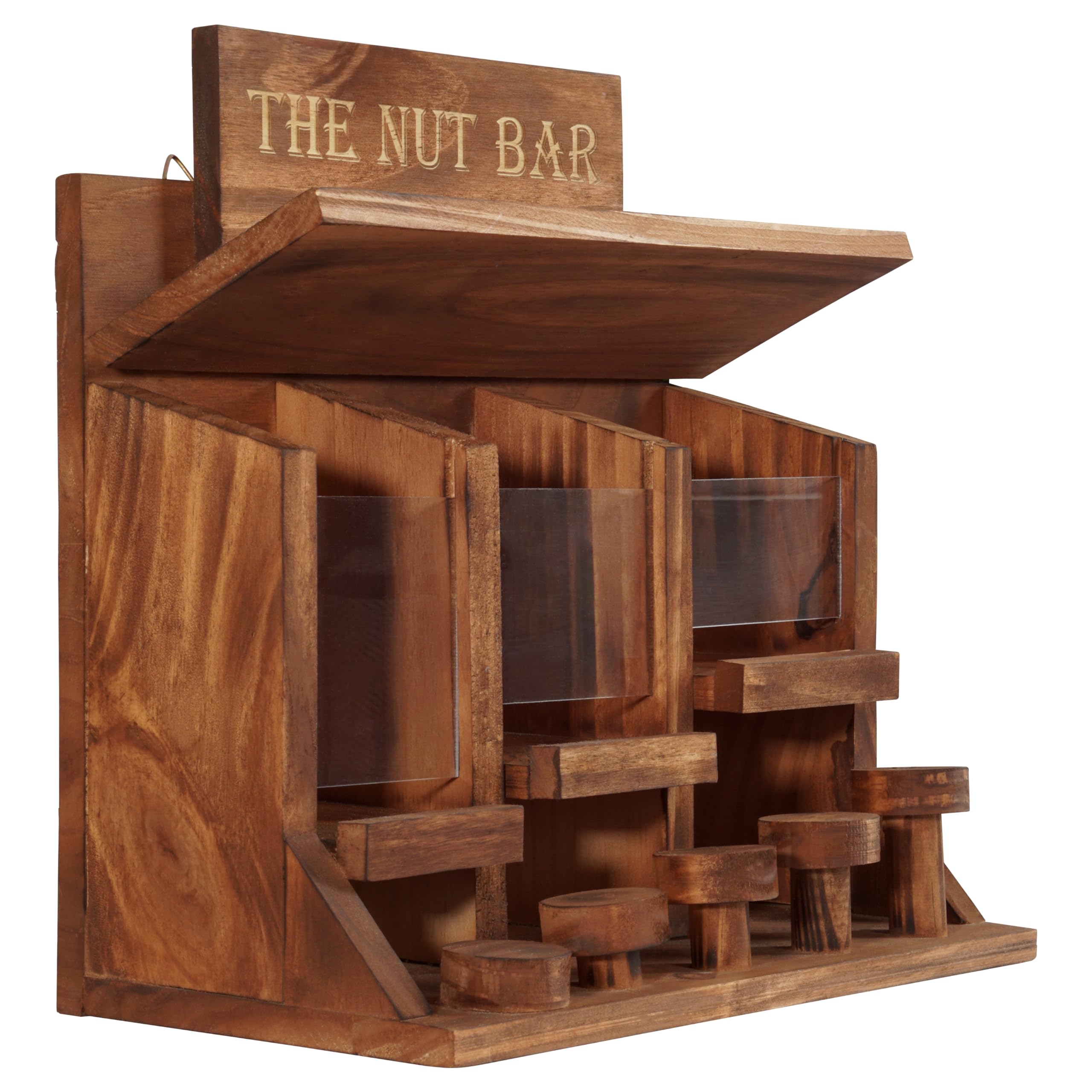 MIXUMON Nut Bar Squirrel Feeder Table seed compartments close-up for easy access.