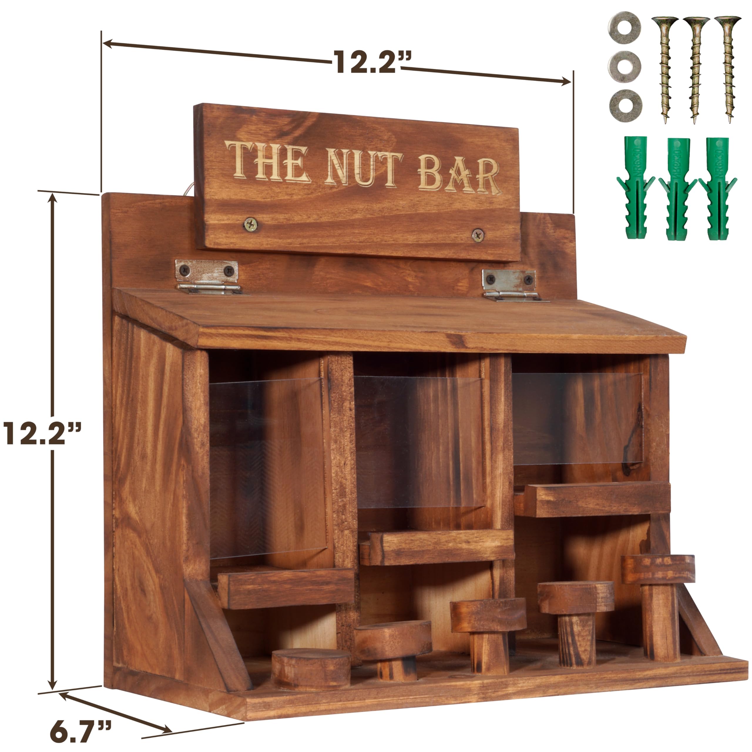 MIXUMON Nut Bar Squirrel Feeder Table side view highlighting sturdy pine construction.