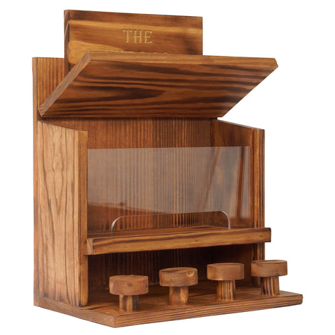 Mixumon Squirrel Feeder Table sliding acrylic shield preserves seed access.