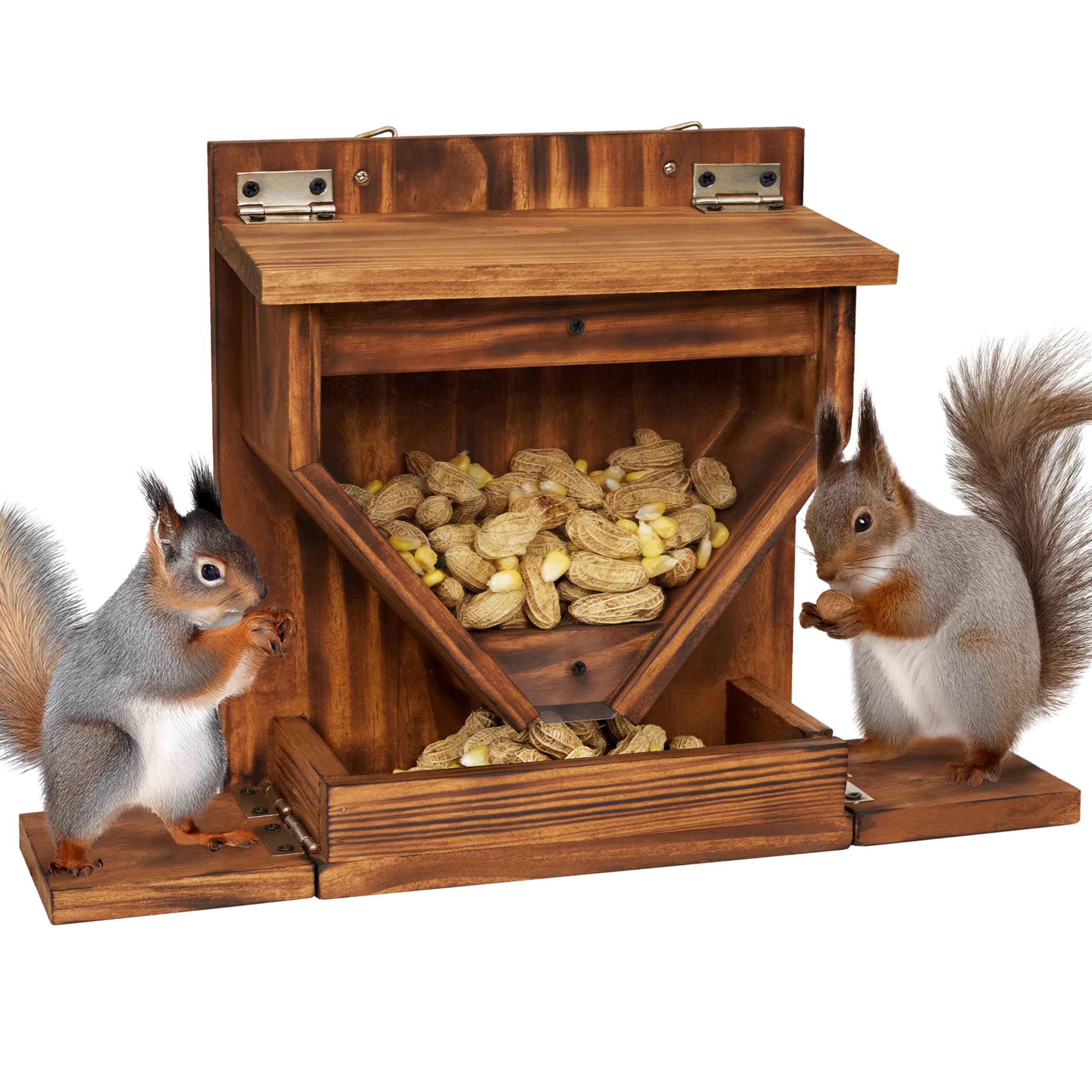 MIXUMON wood squirrel feeder mounted on a tree in winter scene