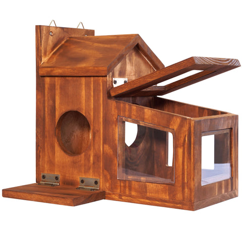 Mixumon Wood Squirrel Feeder pine wood frame emphasizes outdoor durability