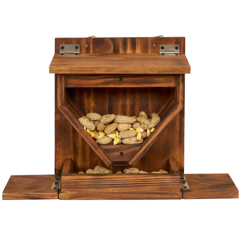 MIXUMON wood squirrel feeder filled with corn and peanuts