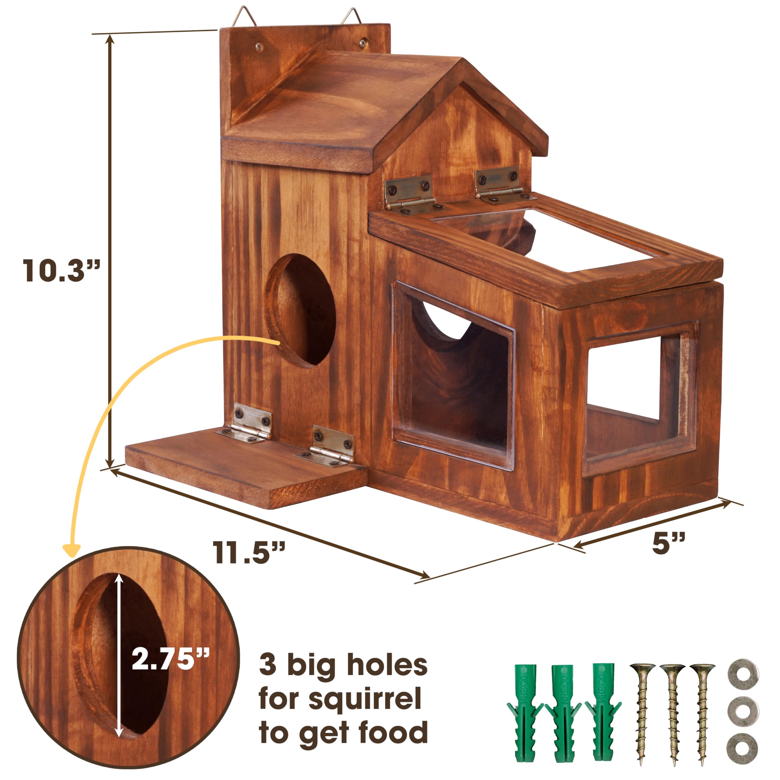 Mixumon Wood Squirrel Feeder separate entrance guides squirrels to seeds