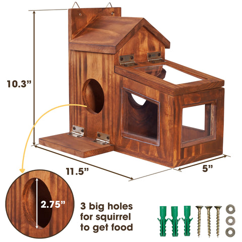 Mixumon Wood Squirrel Feeder separate entrance guides squirrels to seeds