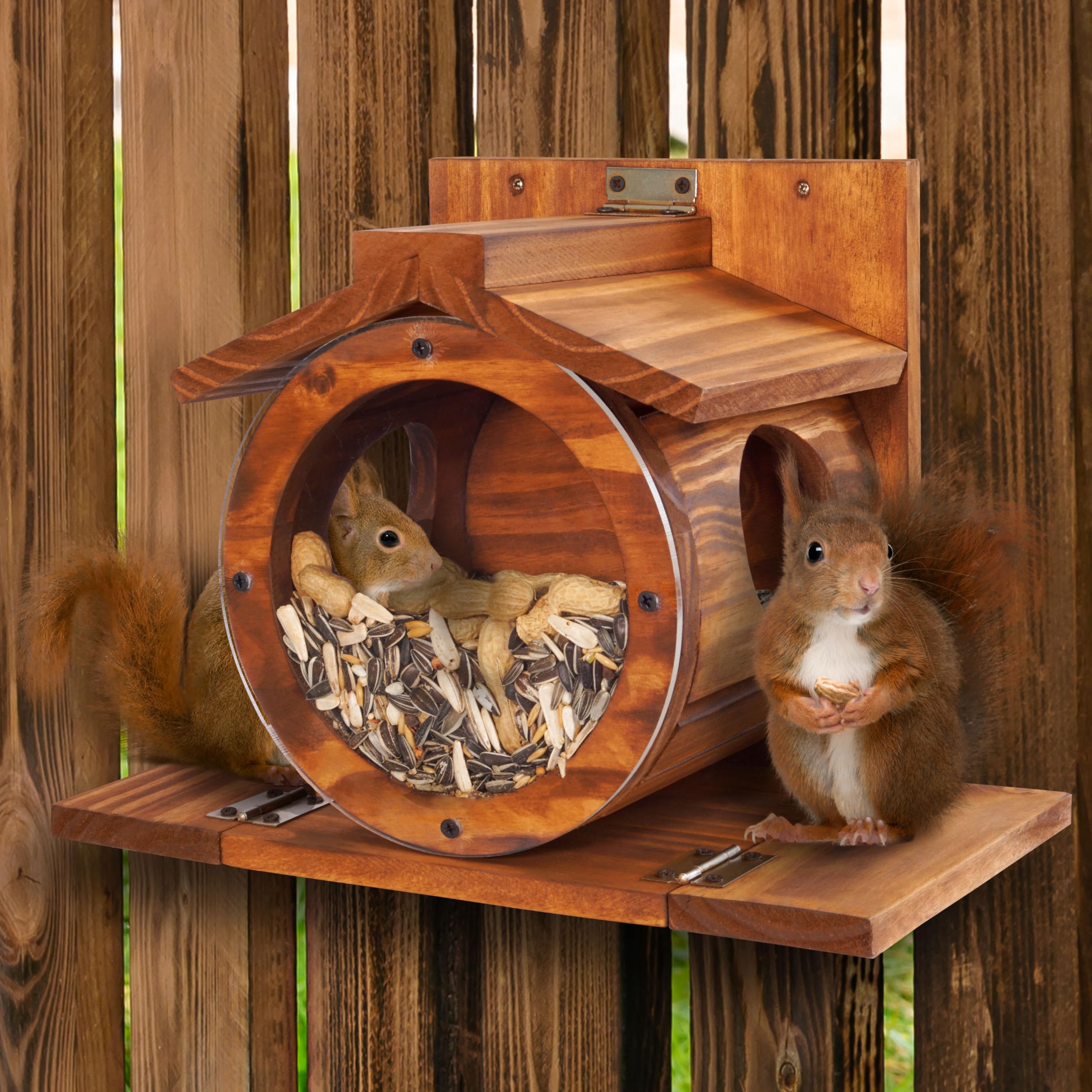 MIXUMON Wood Squirrel Feeder side-entry holes ready for wildlife.