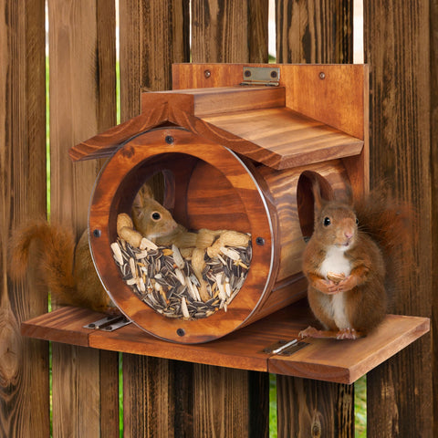 MIXUMON Wood Squirrel Feeder side-entry holes ready for wildlife.