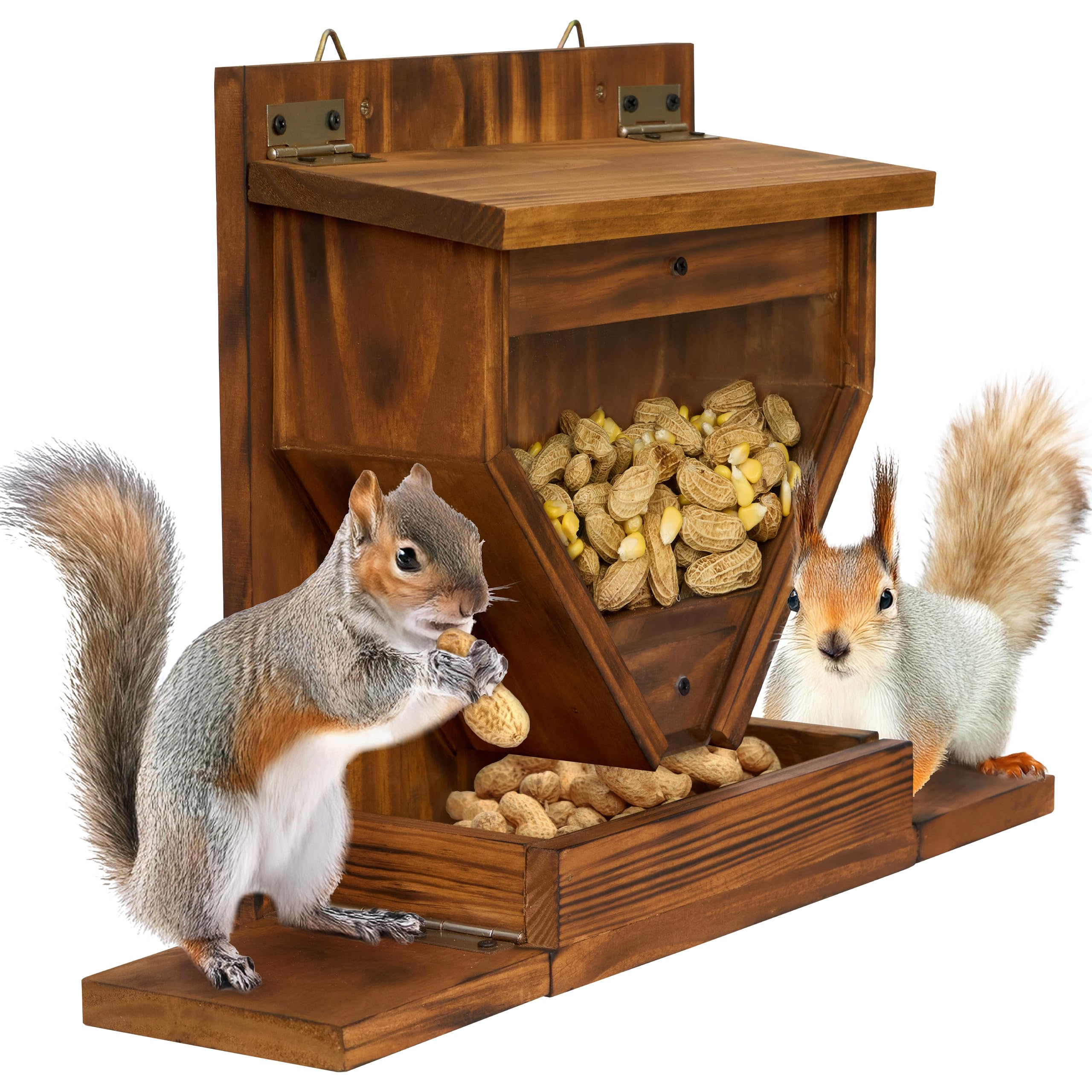 MIXUMON wood squirrel feeder top view shows seed hopper for easy refilling