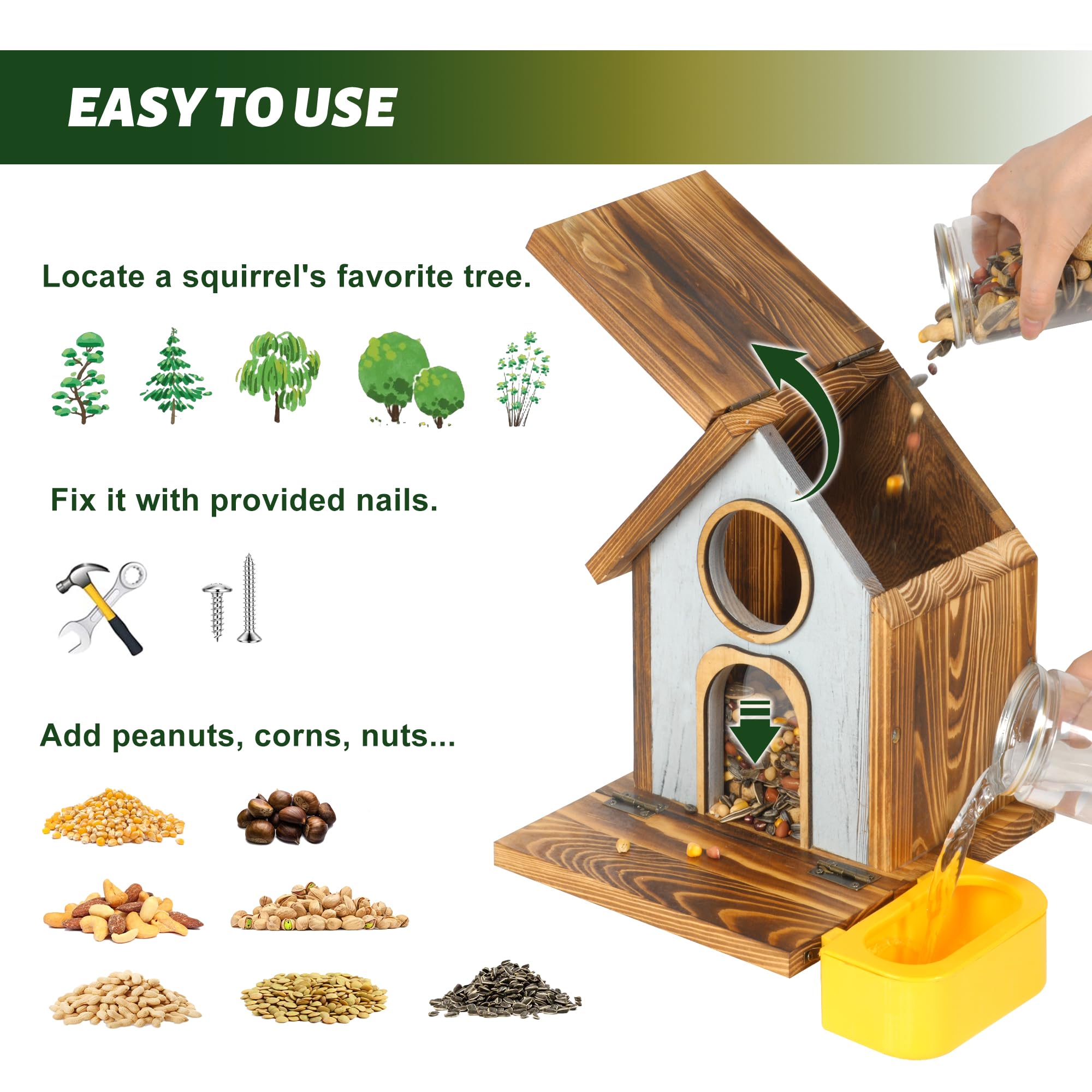 MIXXIDEA assembled squirrel feeder mounts easily on trees for quick outdoor setup.